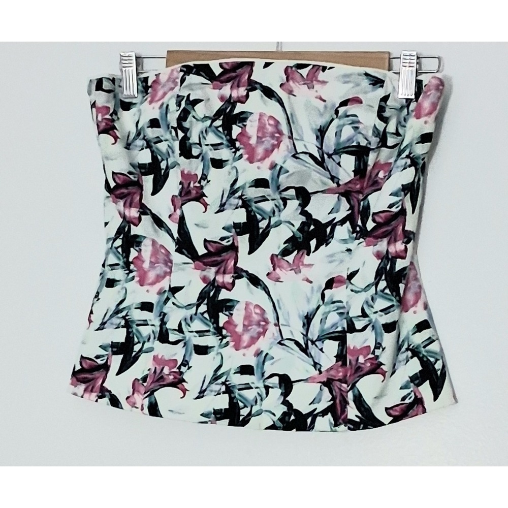 White House Black Market Corset Top Women's Size 6 White Floral Zip Up Pre-owned
